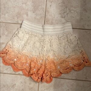 Floral Lace Ombre Shorts - Cream and Orange